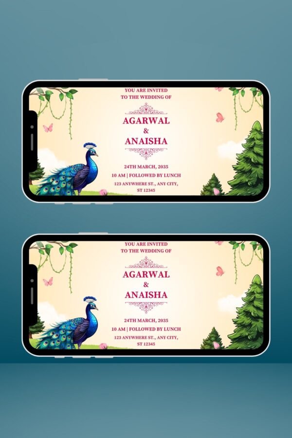 Modern Beige and Green Digital Wedding Invitation Video – Artistic Illustrative E-Card | RHW0003