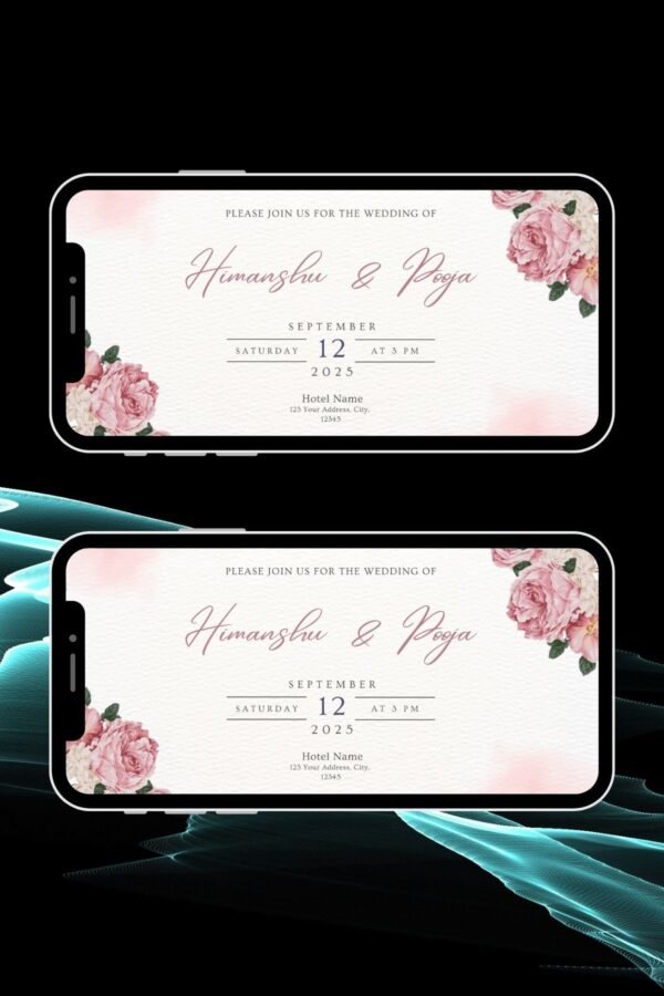 Pink & Green Floral Illustration Wedding Invitation Video – Modern Animated E-Invite | RHW0011