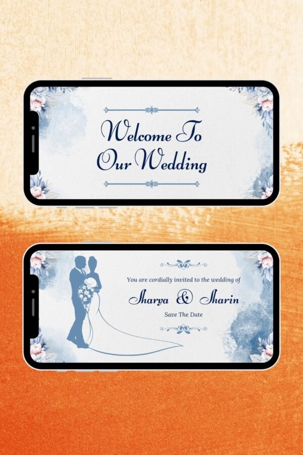 Elegant Blue Floral Wedding Video Invitation Design – Romantic & Modern Style RHW0014