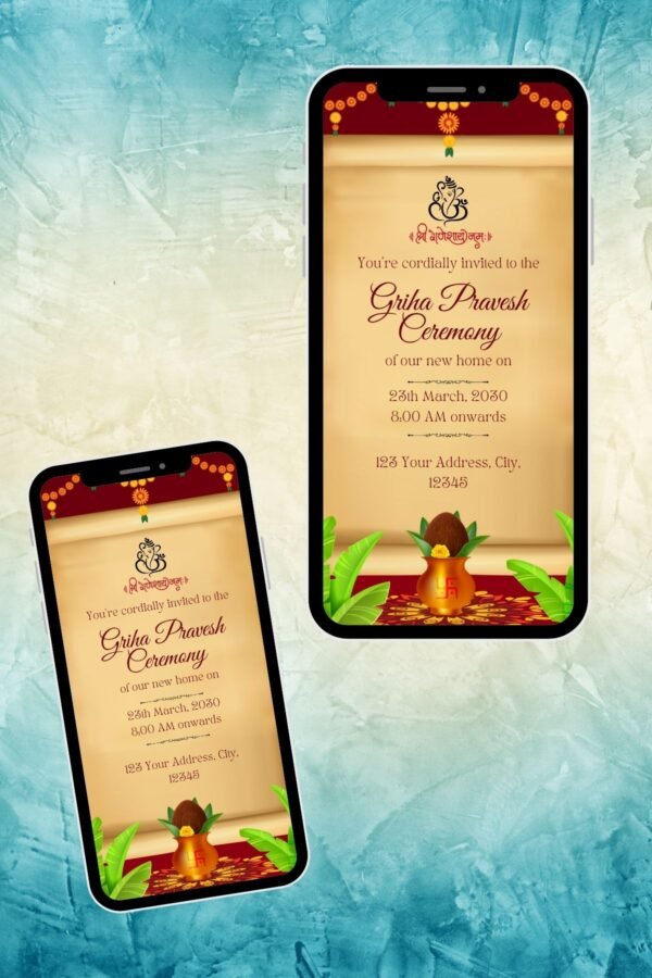 Red and Yellow Traditional Griha Pravesh Invitation | RHP0039