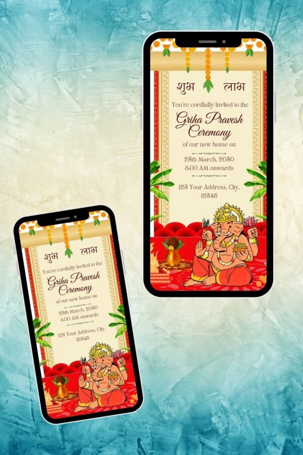 Red and White Traditional Maximalist Griha Pravesh Invitation | RHP0040