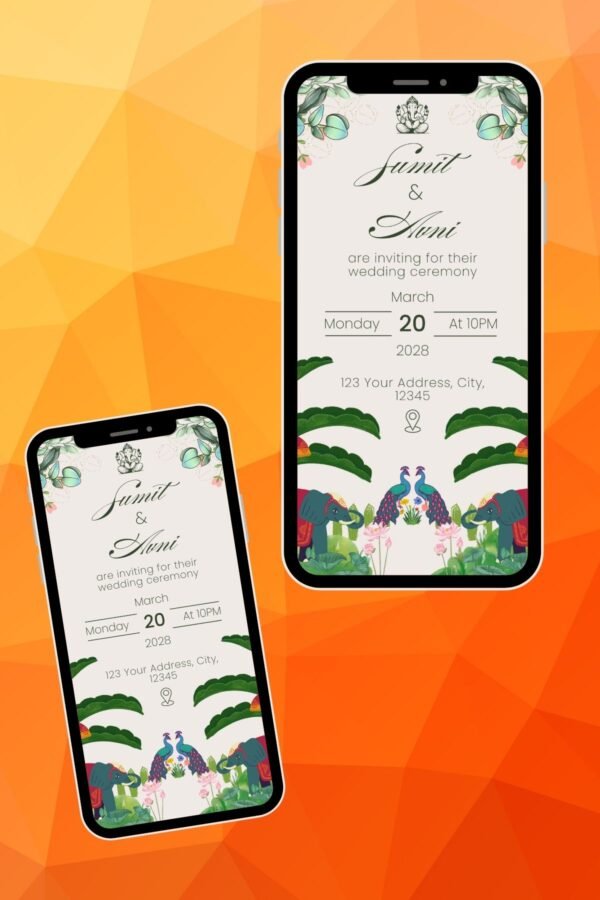 Green and White Elegant Illustrated Indian Wedding Ceremony Invitation | RHW0038